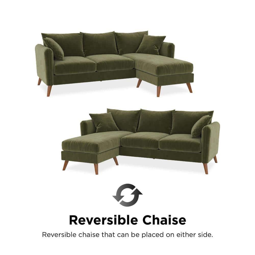 2pc Magnolia Sectional Sofa with Pillows Green Velvet - Novogratz: Upholstered, Reversible Chaise, Transitional Style