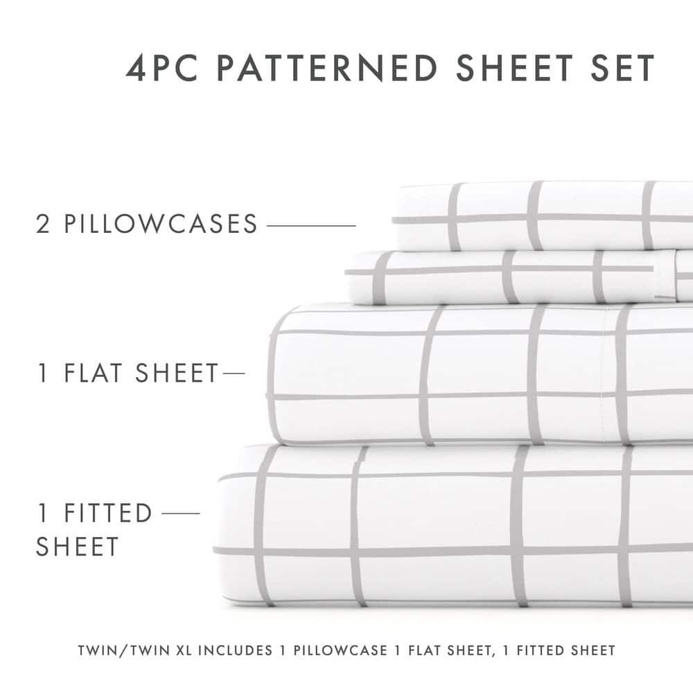 Noble Linens 4 Piece Pattern Microfiber Bed Sheets Set, Light Gray Crossroad, King