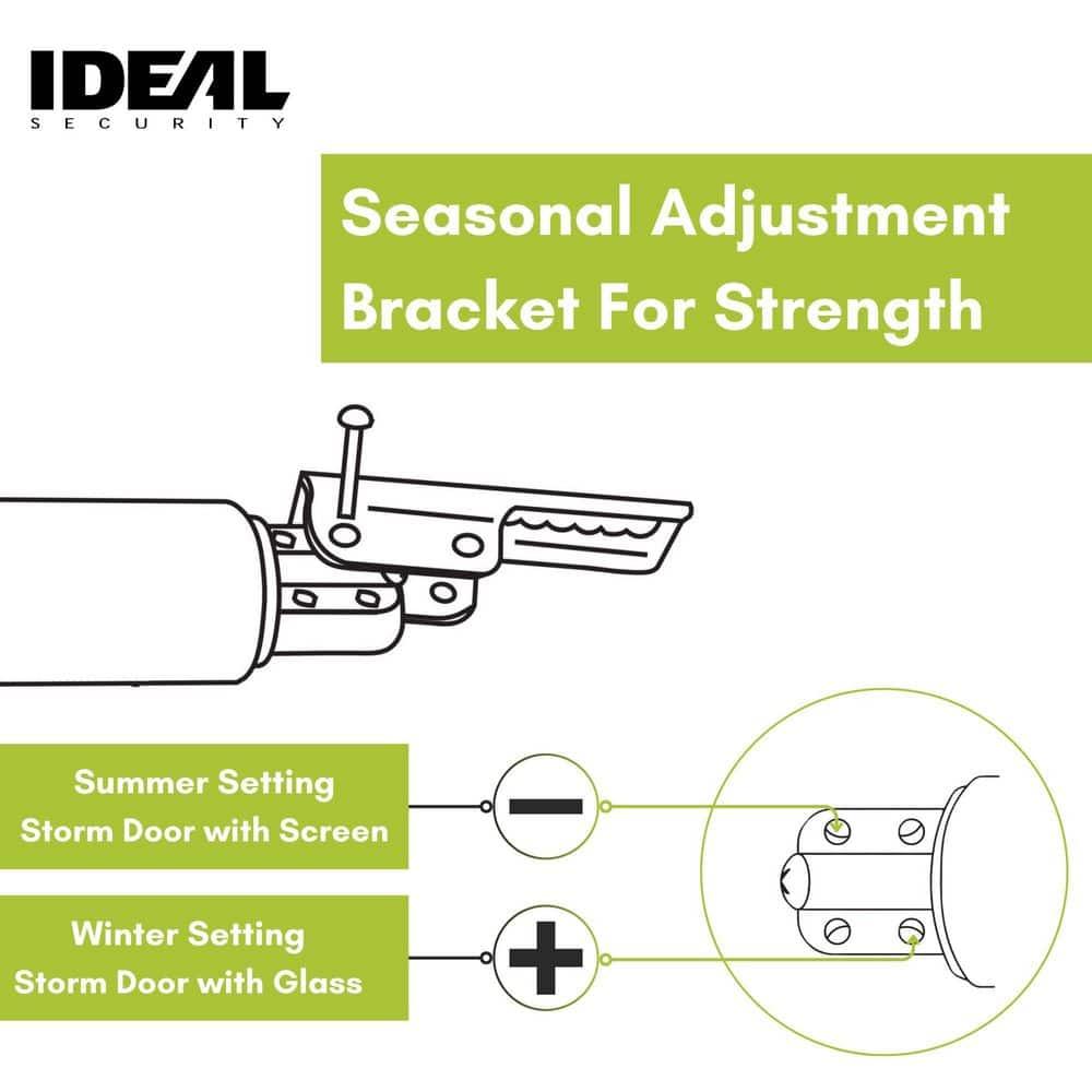 Ideal Security 9600 Standard Pneumatic Touch-N-Hold Storm and Screen Door Closer for Wood, Aluminum, and Vinyl Doors, Silent and Smooth Closing, 11.5", White