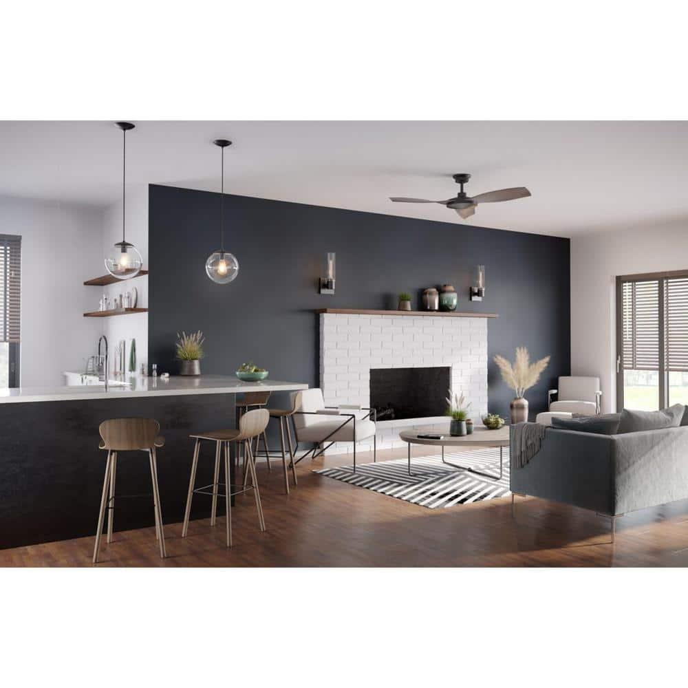 Progress Lighting, Atwell Collection, 1-Light, Pendant Light, Matte Black, Glass Globe Shade