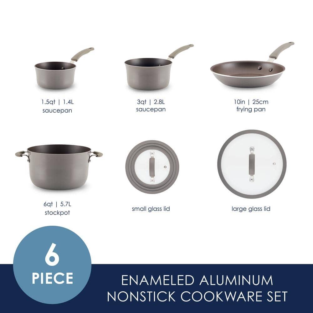 Rachael Ray Rachael Ray Cook & Create Nonstick Cookware Pots and Pans Set, 6 Piece, Gray