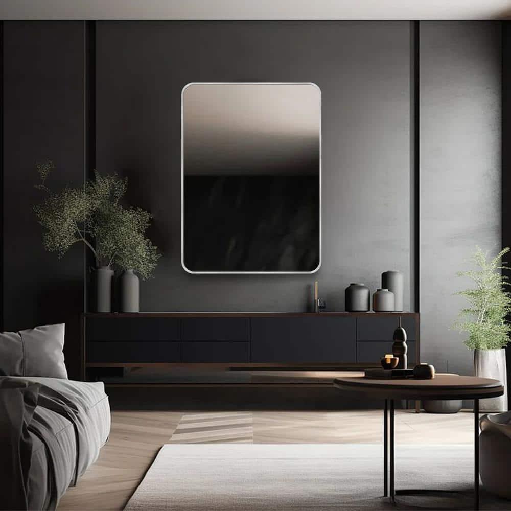30 in. W x 48 in. H Silver Vanity Rectangle Wall Mirror Aluminum Alloy Frame Bathroom Mirror