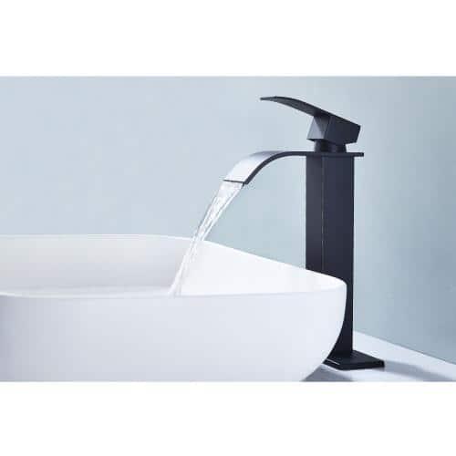 Waterfall Spout Single Handle Bathroom Sink Faucet in Matte Black