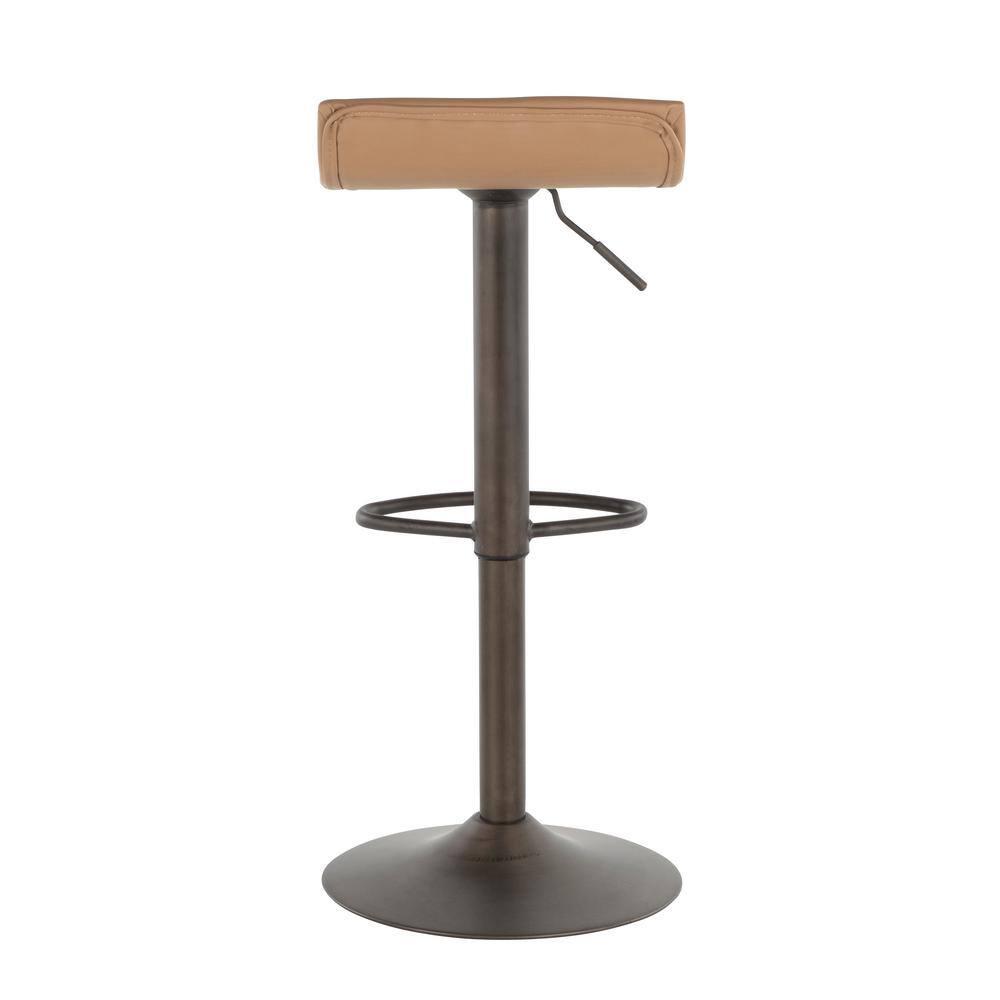 LumiSource Set of 2 Ale Industrial Adjustable Barstools Antique/Camel:: Swivel Seat, Metal Base, Faux Leather Upholstery