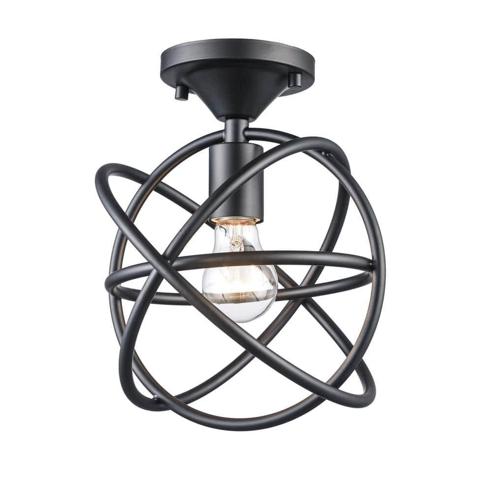 Viewridge 10 in. 1-Light Black Semi-Flush Mount Ceiling Light Fixture with Metal Globe Shade