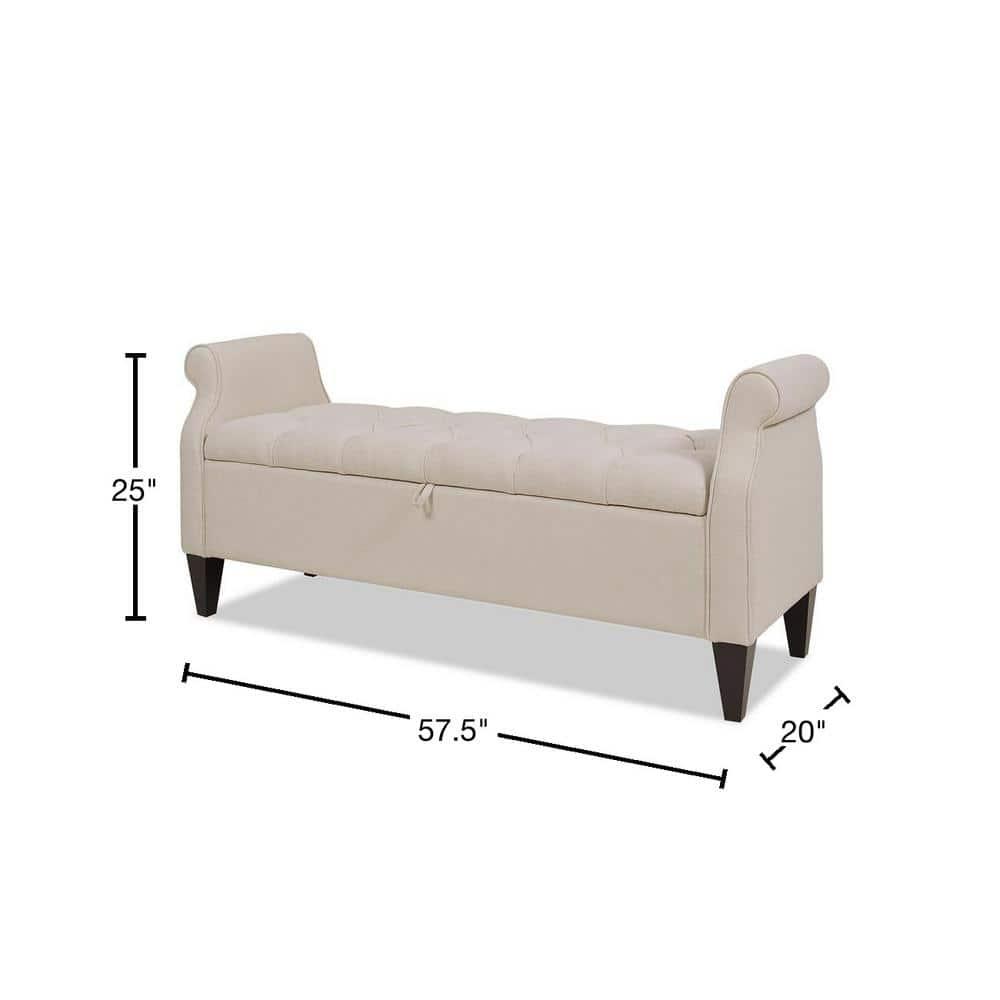 Jacqueline Tufted Roll Arm Storage Bench Sky Neutral