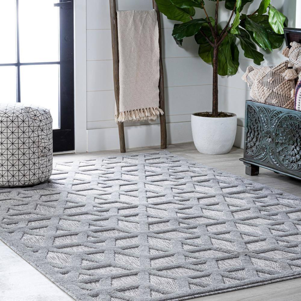 5'x8' Talaia Neutral Geometric Indoor/Outdoor Area Rug, Light Gray - JONATHAN Y