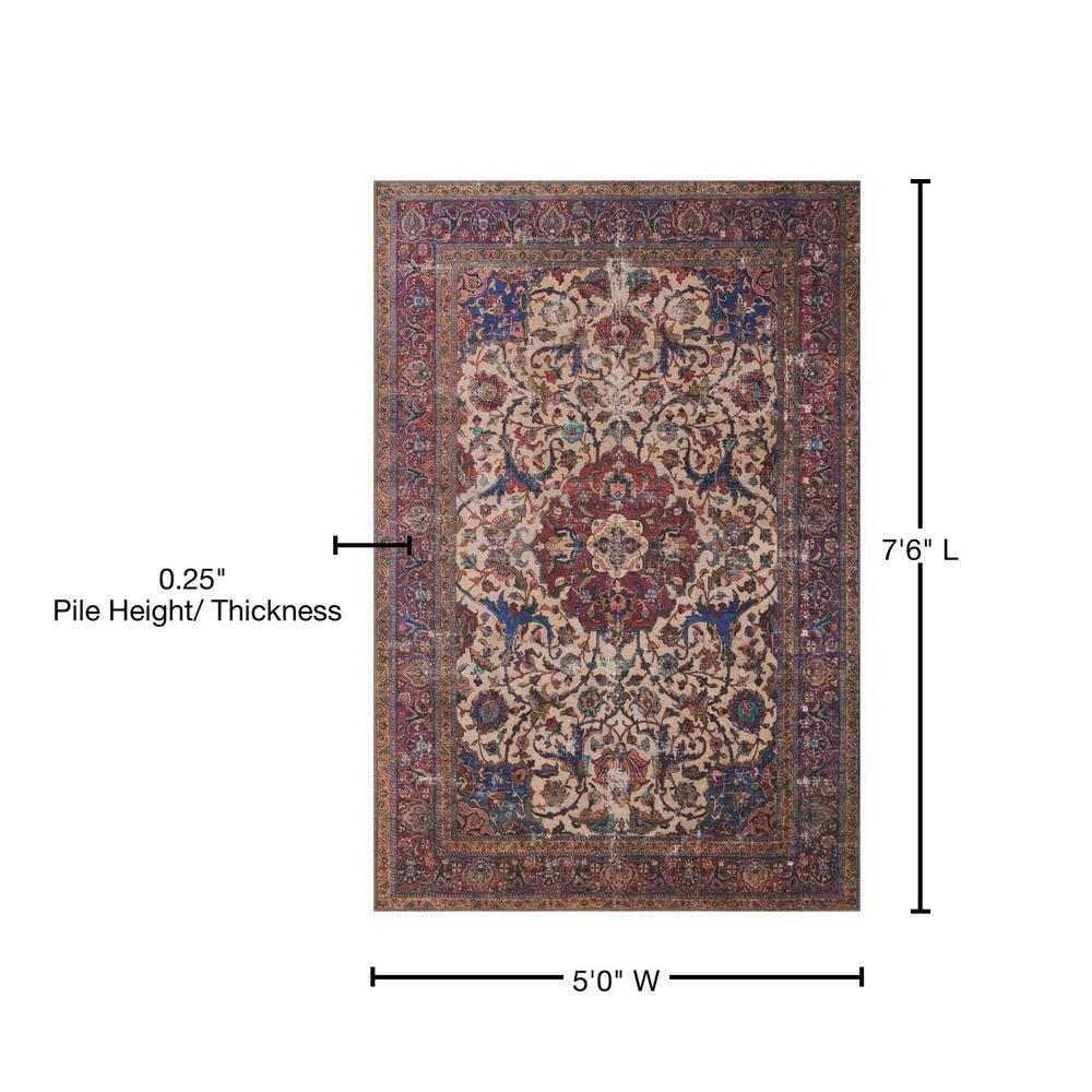 Hand-Knotted Sand and Multi Oriental Synthetic Area Rug 5' x 7'