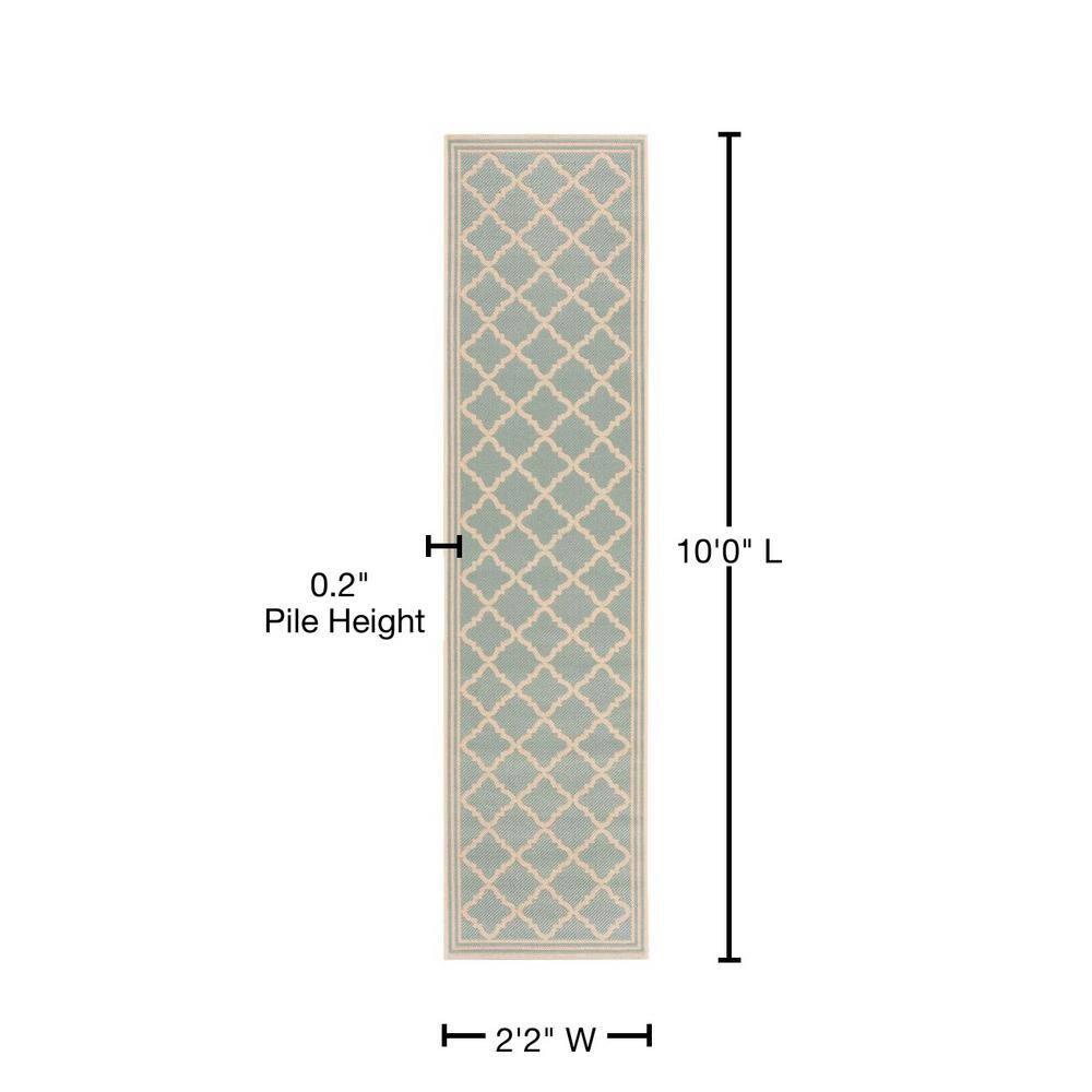 Beach House BHS121 POWER LOOMED Indoor/Outdoor Runner Rug - Aqua/Cream - 2'2"x10' - Safavieh
