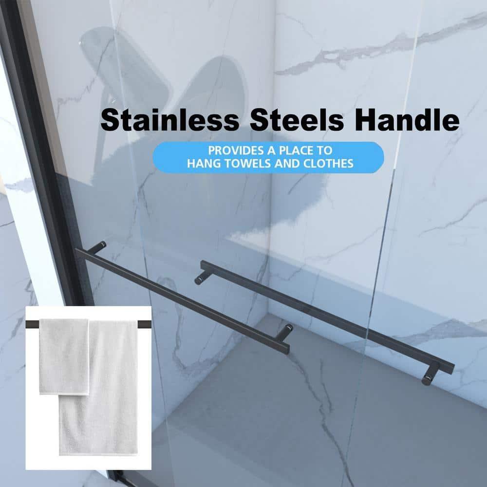 REDmintss 56-60"X70" Aluminum Frame Double Sliding Shower Door,Bypass Bathroom Sliding Door With Premium 5/16" (8Mm) Clear Tempered Glass, Black Hardware Sliding Glass Shower Enclosure,Matte Black Finished AGLBX06590A