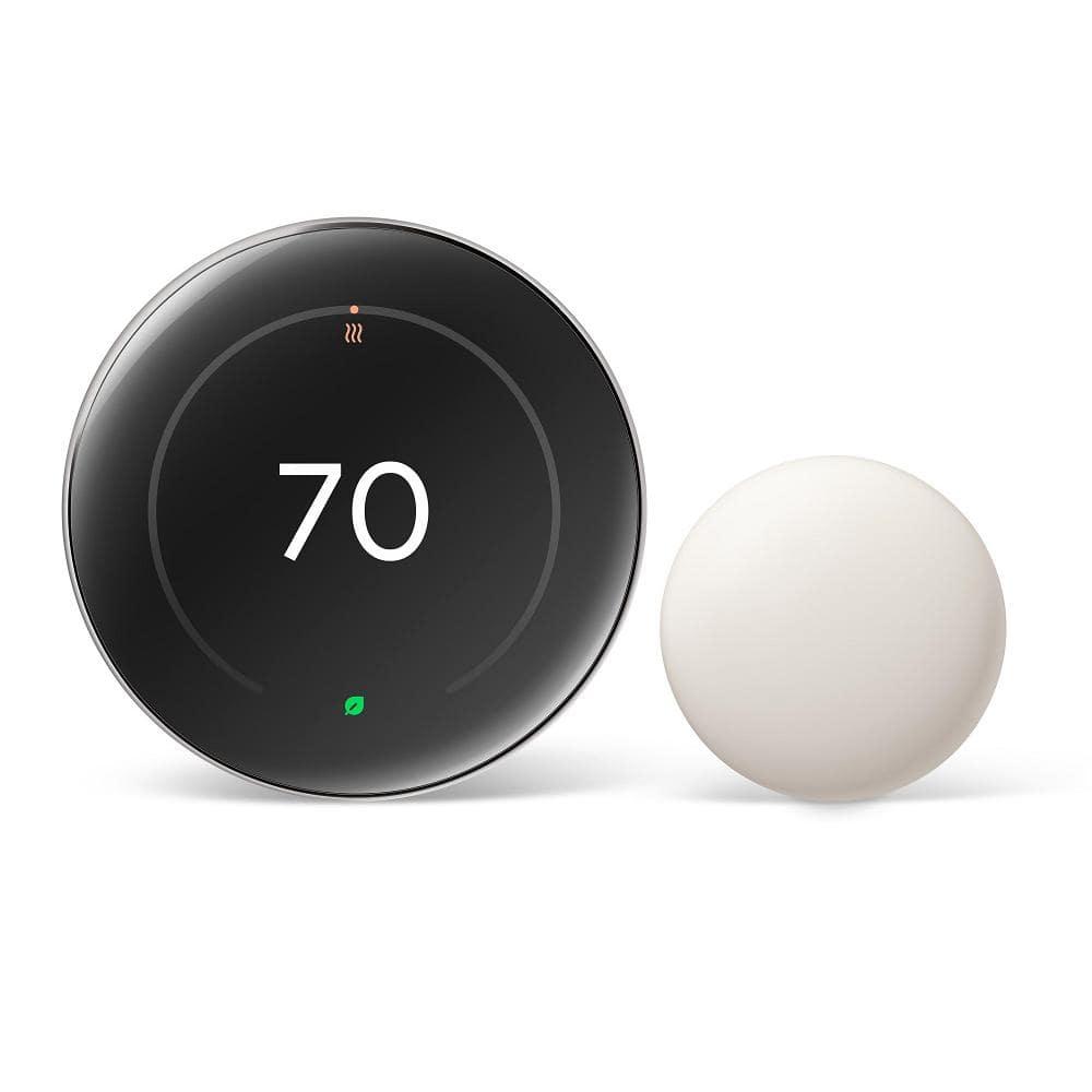 Google Nest Learning Thermostat (4th Gen) with Nest Temperature Sensor (2nd Gen) - Silver: Wi-Fi, Energy Star Certified
