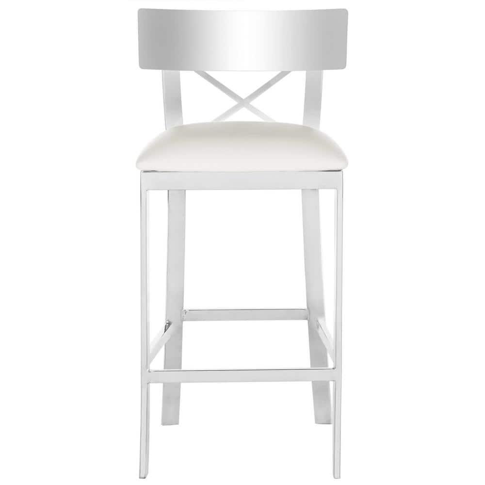 Zoey 35"H Stainless Steel Cross Back Counter Stool - FOX2035 - White - Safavieh Couture