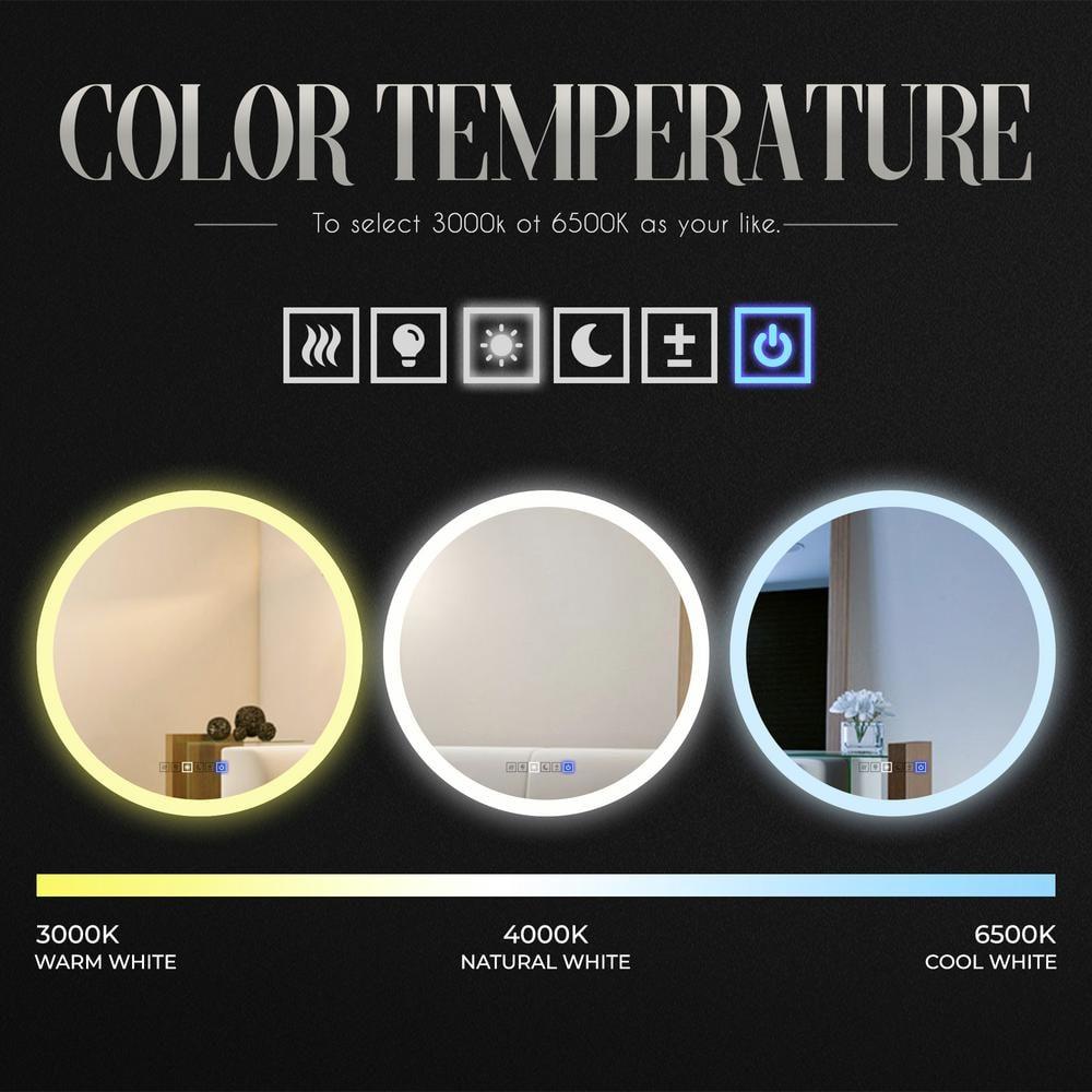 Round Lighted LED Bathroom and Vanity Mirror 28 inch with Anti Fog, Wall Mounted, Dimmer Touch Sensors by Fab Glass and Mirror