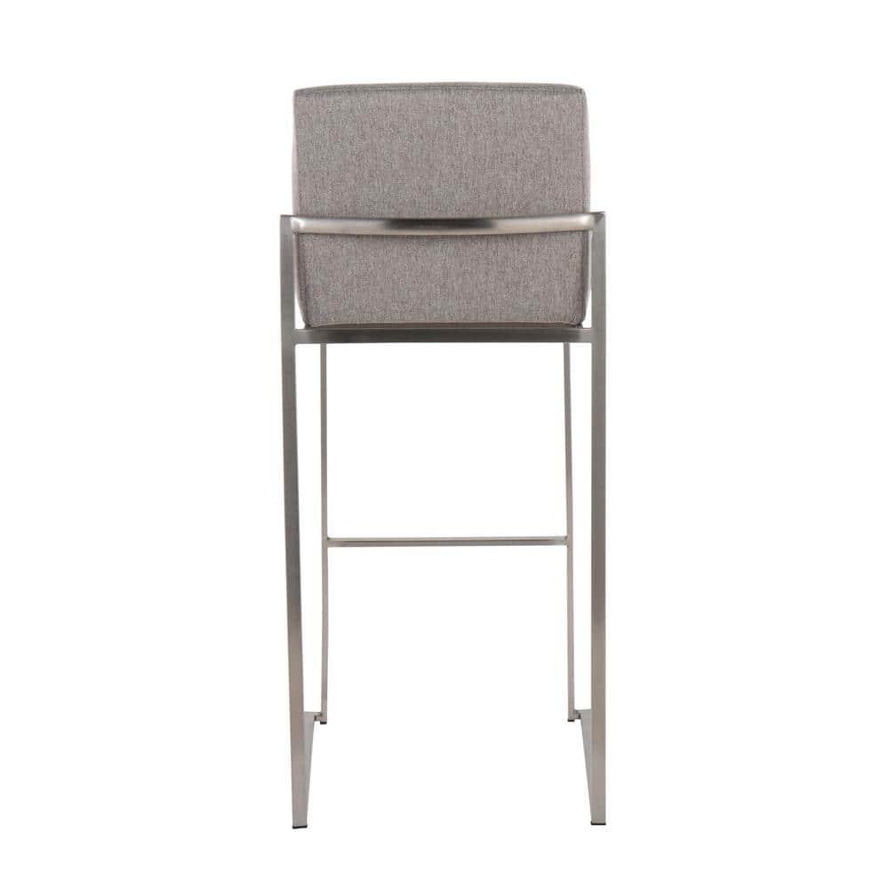 LumiSource Stainless Steel, Grey Fabric Fuji High Back Barstool - Set of 2