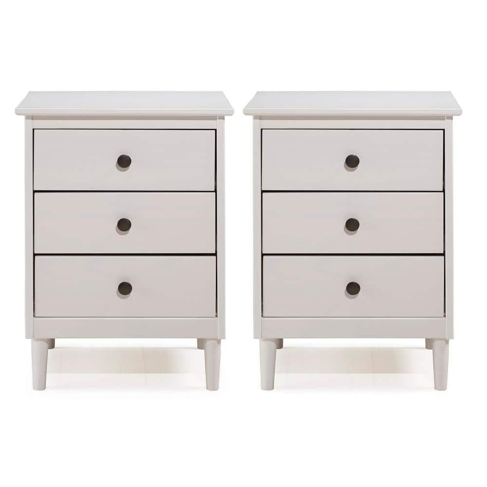 Stiva Classic Mid-Century Modern 3 Drawer Nightstand White