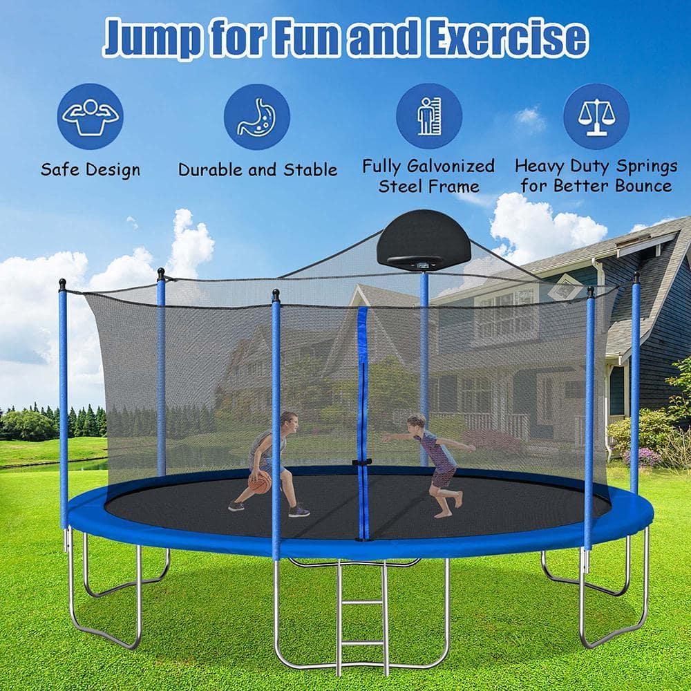 Trampoline Outdoor, 14ft Trampoline with Basketball Hoop, Trampoline Indoor Outdoor with Ladder and Safety Enclosure Net for Kids and Adults