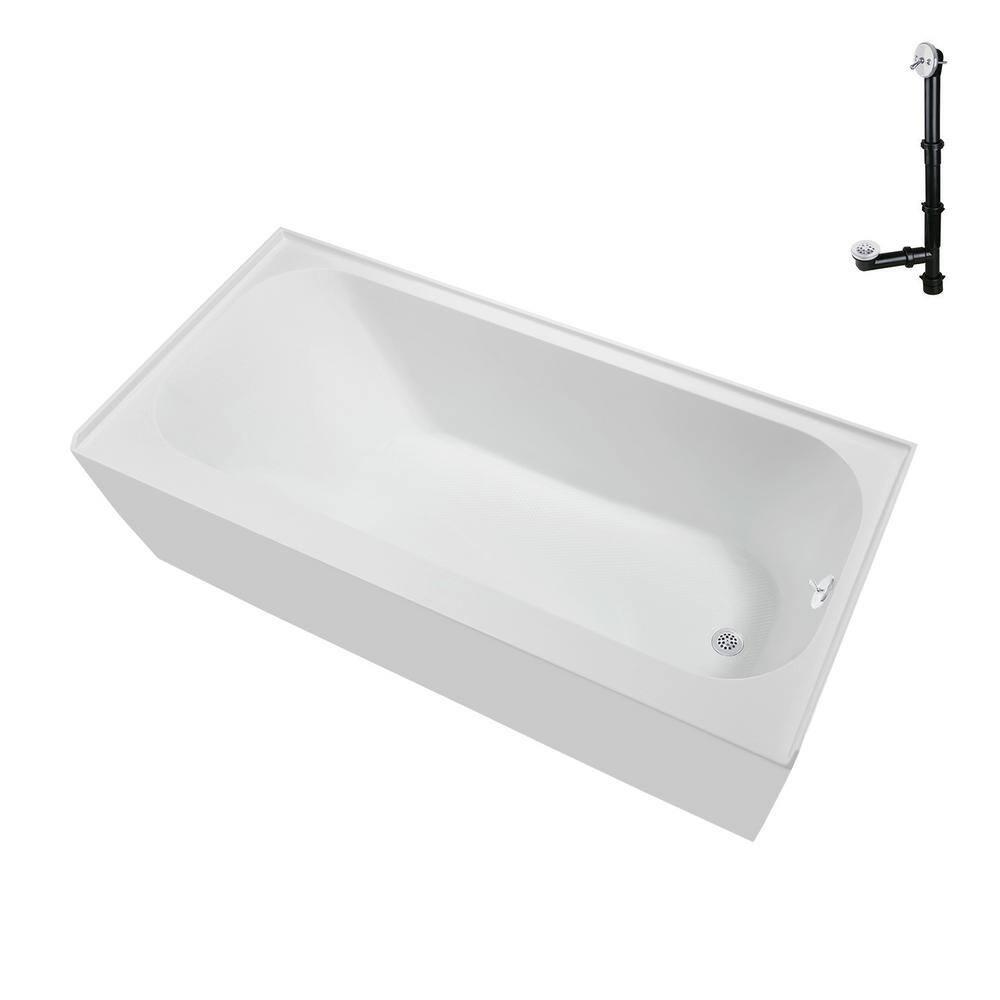Streamline 60 in. x 30 in. Acrylic Right-Hand Drain Alcove Bathtub in Glossy White With External Drain