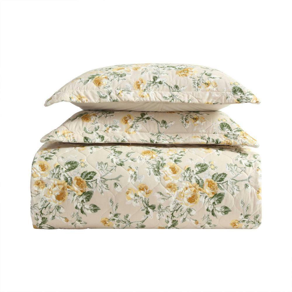 Laura Ashley Laura Ashley Roses Cotton Reversible Gold Quilt Set