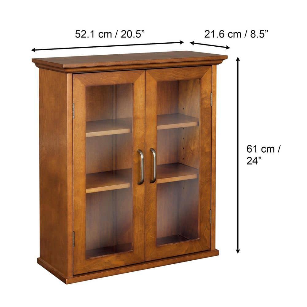 Oil Oak Two-Door Wall Cabinet with Adjustable Shelves