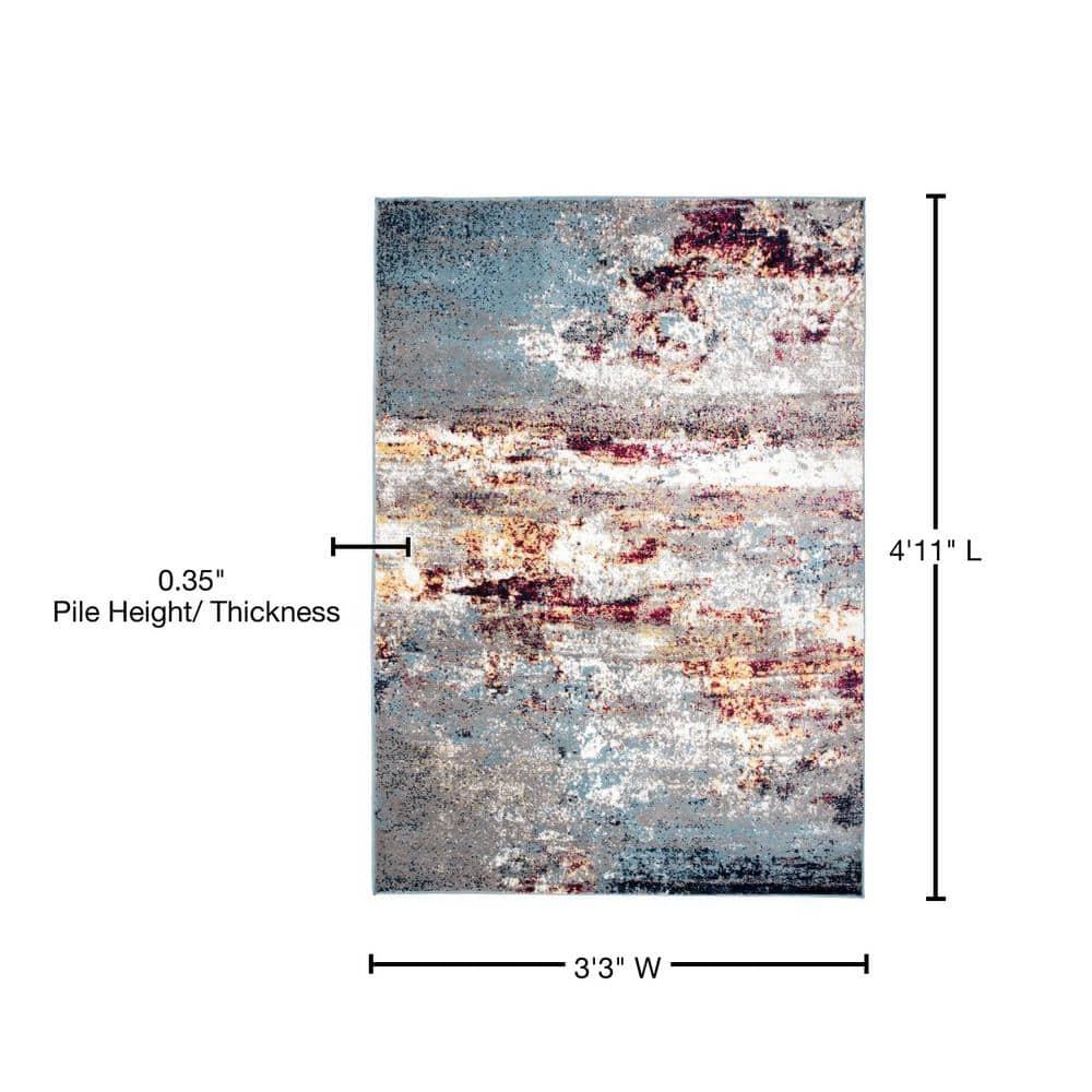 World Rug Gallery Distressed Abstract Watercolor Multi 3'3" x 5' Area Rug