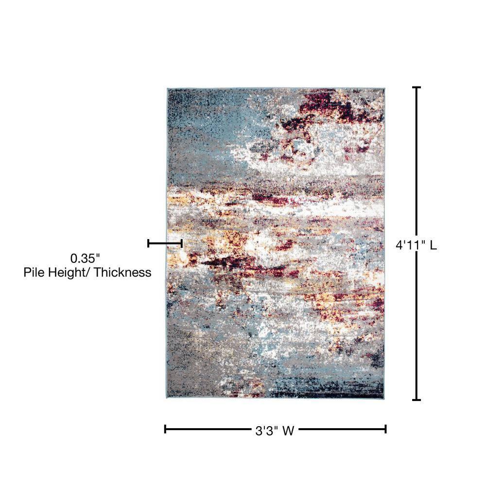 World Rug Gallery Distressed Abstract Watercolor Multi 3'3" x 5' Area Rug