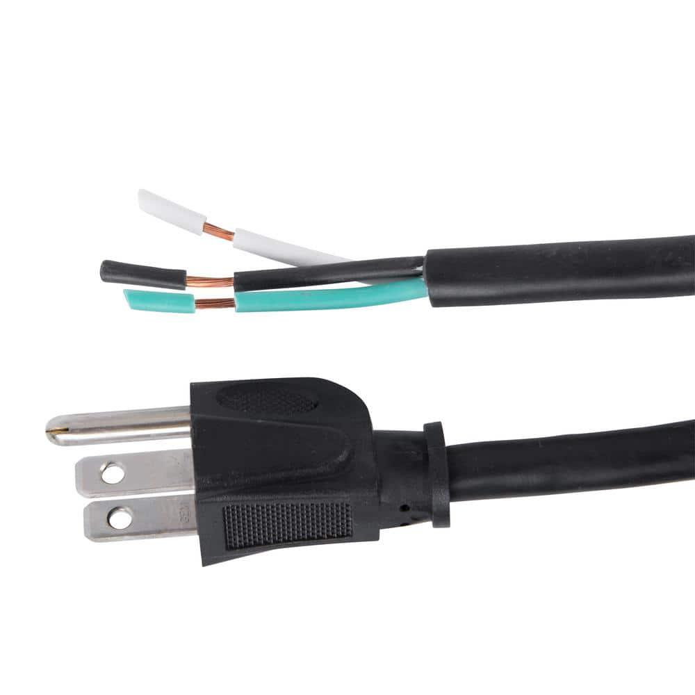 Power Supply Cord SJTW Black 6ft 16/3 15A Straight Plug