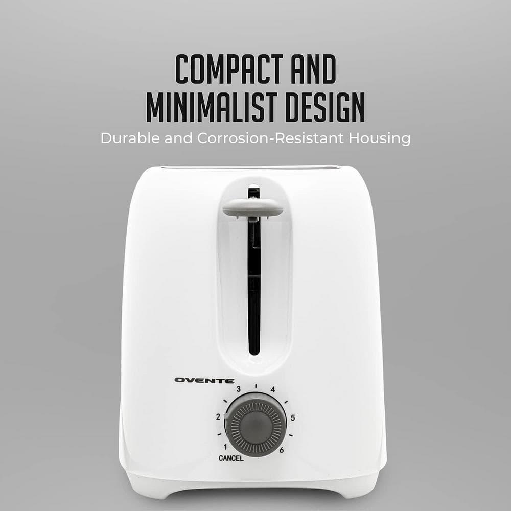 OVENTE Electric 2 Slice Toaster, 6 Shade Toast Settings, Removable Crumb Tray, White TP2210WGY