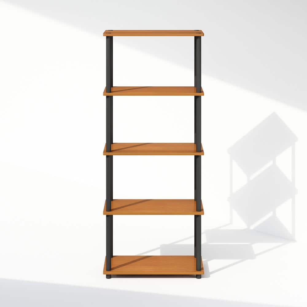 Furinno 5-Tier Tall Decorative Bookshelf Storage Bookcase Open Multipurpose Shelves Display Rack for Living Room&Home Office,Light Cherry/Black