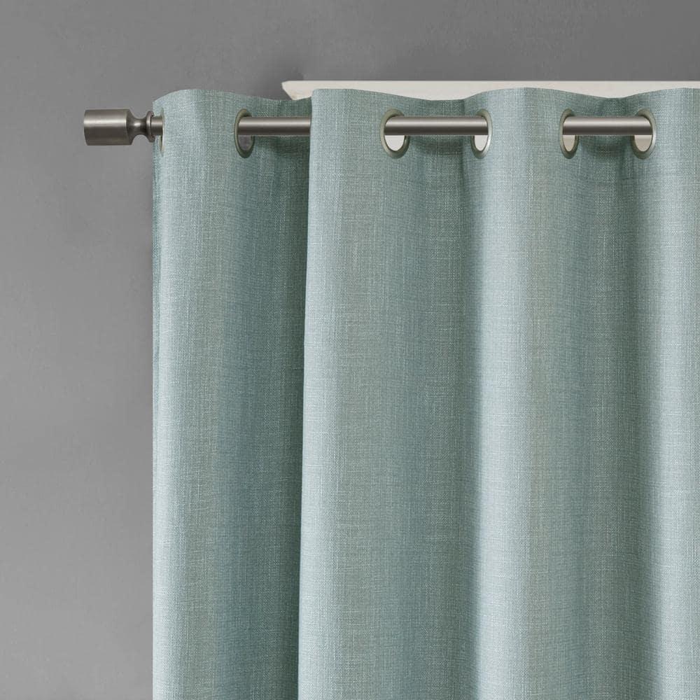 84"x50" Rune Printed Heathered Blackout Curtain Panel Aqua: SunSmart Energy Efficient Grommet Top Curtain