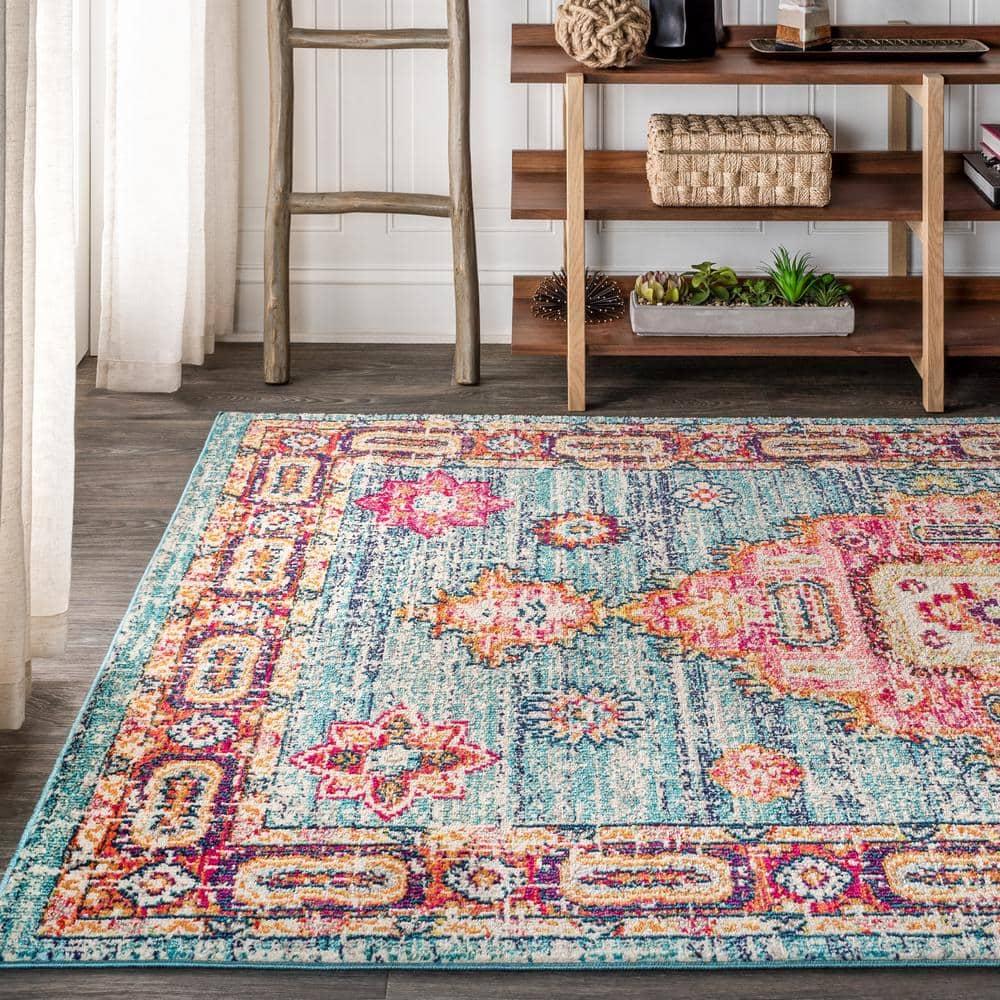 JONATHAN Y Bohemian FLAIR Boho Vintage Medallion Blue/Red 8 ft. x 10 ft. Area Rug
