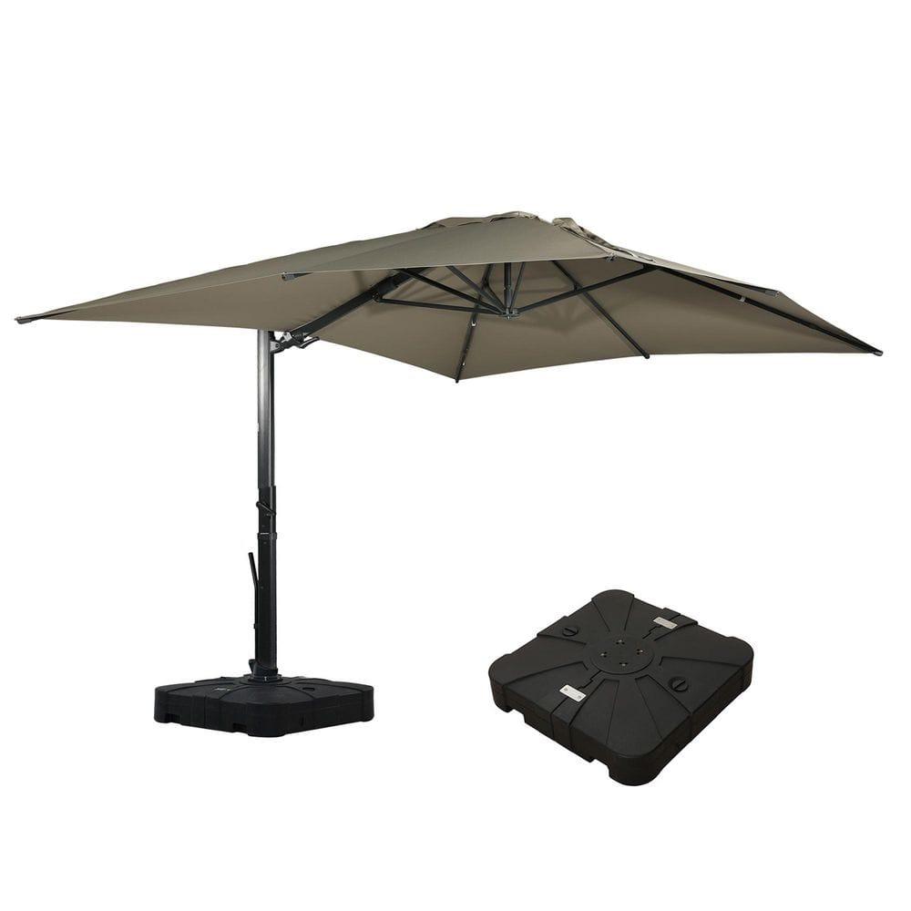 Mondawe 10x13 Ft Patio Cantilever Umbrella with Base and 360° Rotation Offset,Large Rectangular Outdoor Umbrella for Pool Deck, Tan