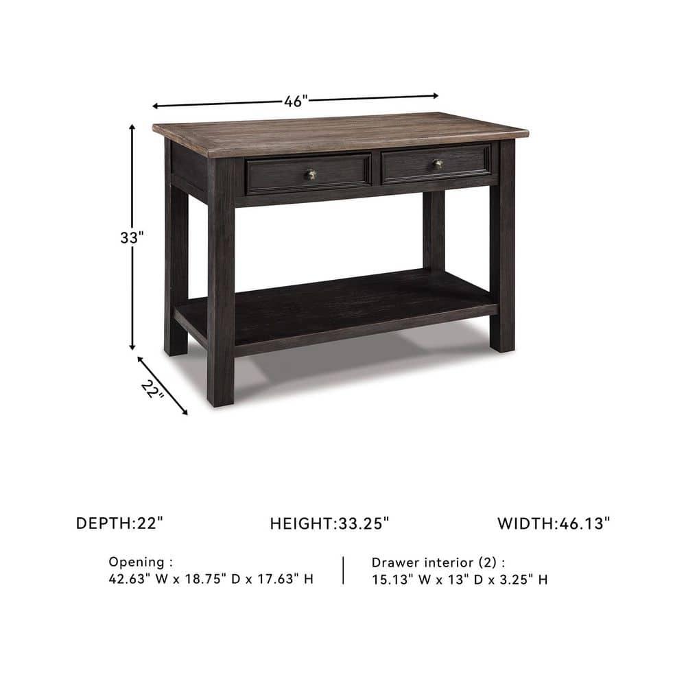 Tyler Creek Sofa/Console Table Grayish Brown/Black - Signature Design by Ashley: Mid-Century Modern with Open Shelf, Storage Drawer