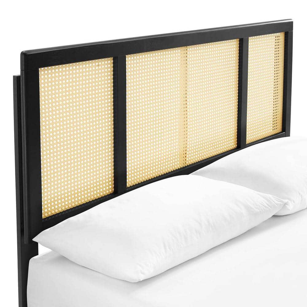 Kelsea Cane and Wood King Platform Bed With Splayed Legs Black