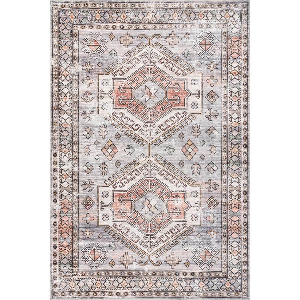 Nuloom Mae Motif Pet Friendly Machine Washable Area Rug, 4' x 6', Brick