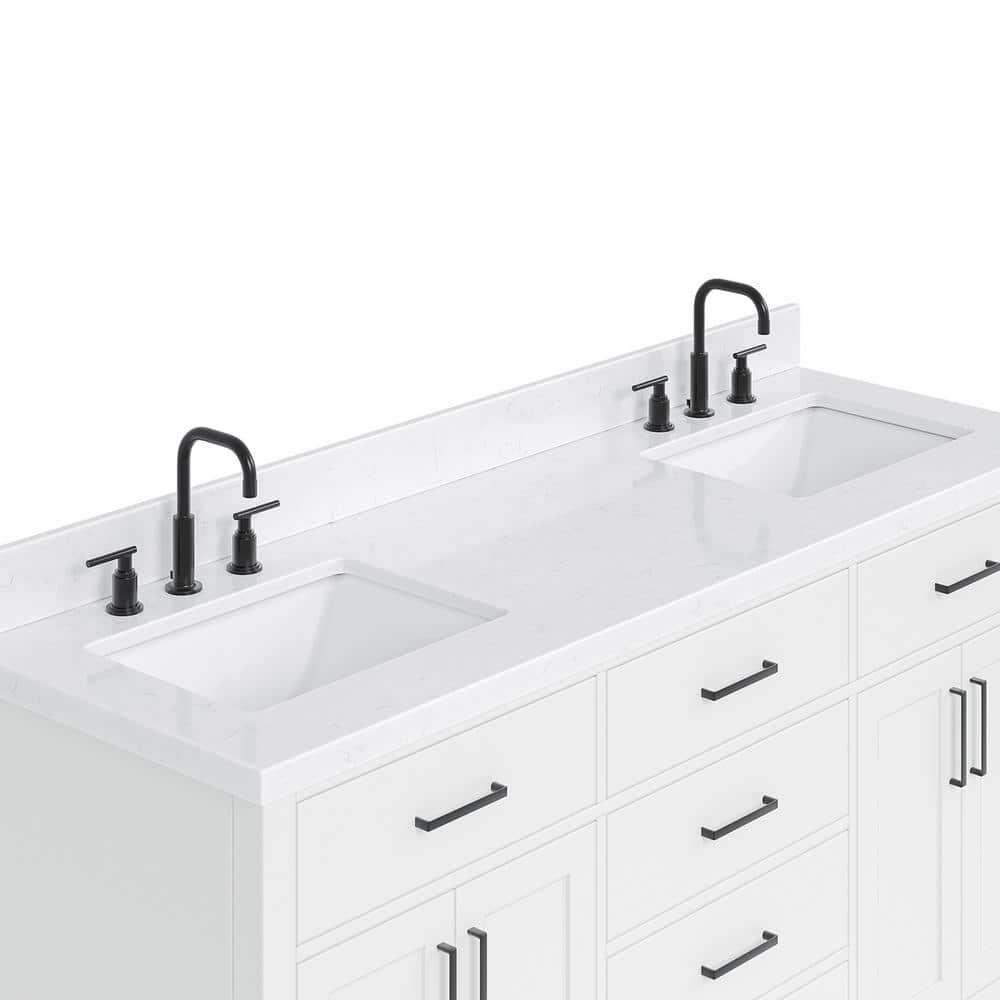 Wildon Home® Tidworth 66'' Solid Wood Double Bathroom Vanity with 1.5'' Carrara Quartz Top, Rectangular Sinks