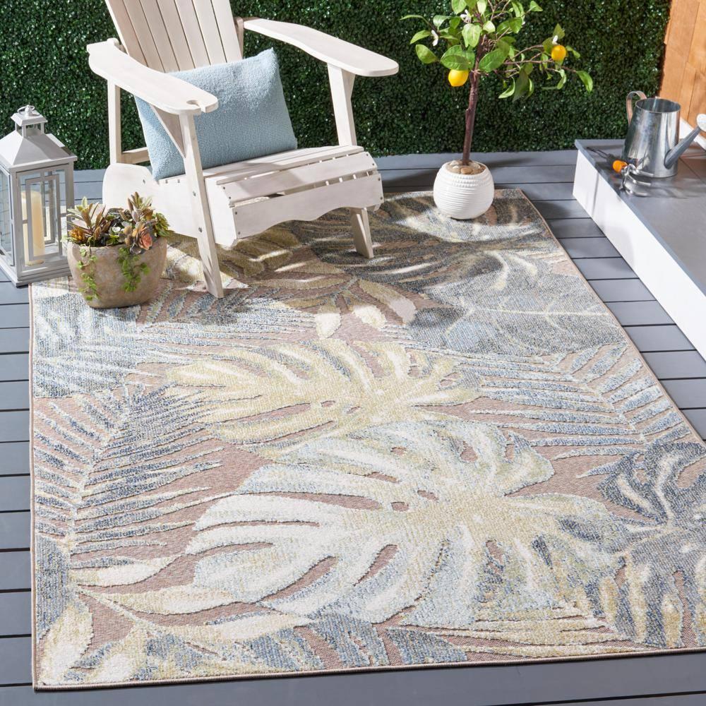 Sarasota SAR112 Power Loomed Indoor/Outdoor Area Rug - Light Green/Brown - 6'7"x6'7" - Safavieh.