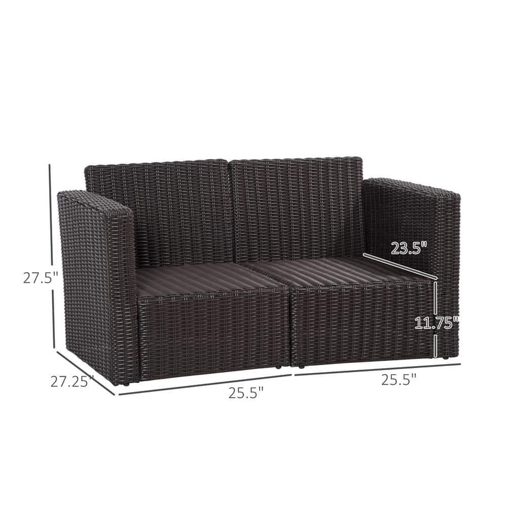 Outsunny 2 Piece Patio Wicker Corner Sofa Set, Outdoor PE Rattan Furniture, with Curved Armrests and Padded Cushions for Balcony, Dark Blue