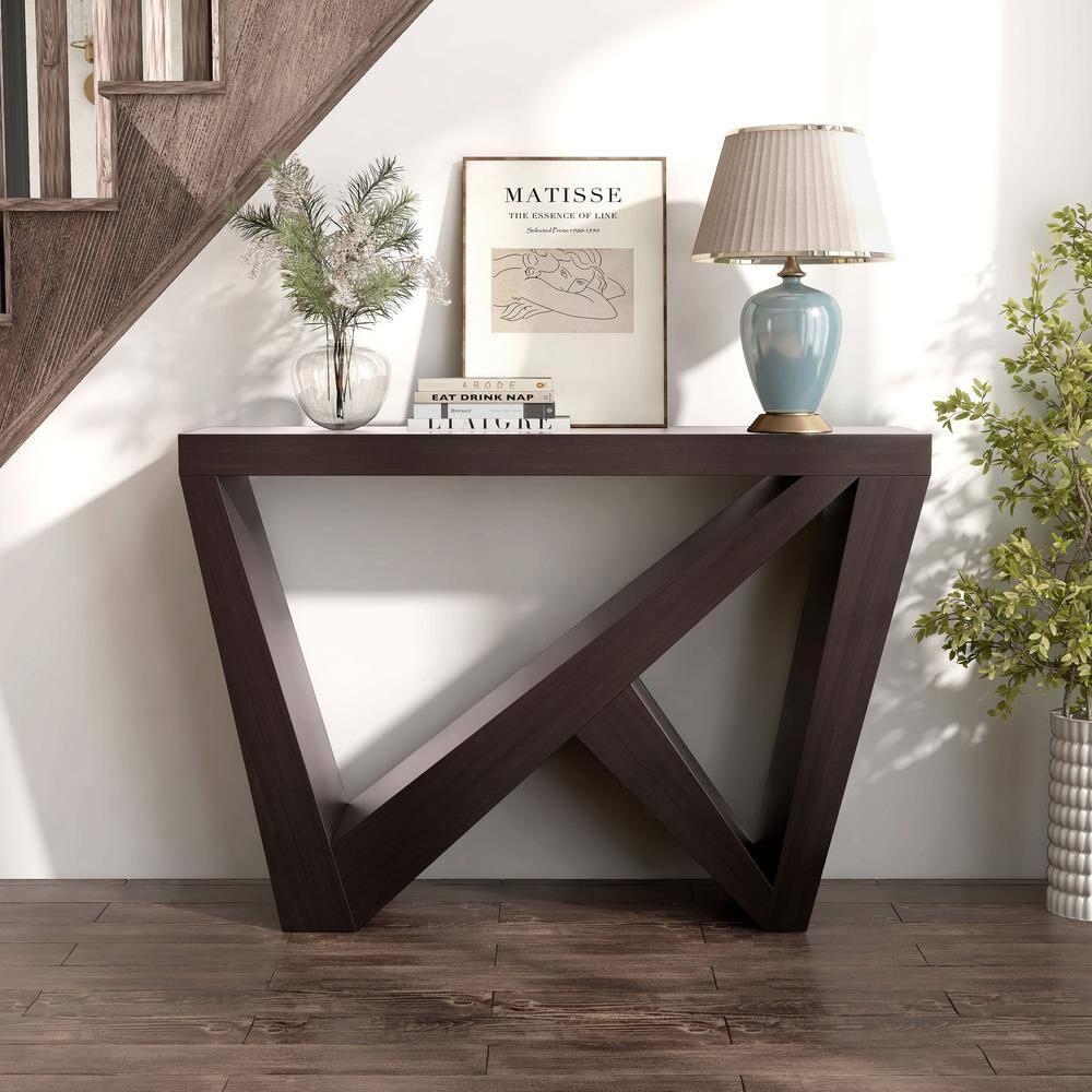 24/7 Shop At Home 48" Sunguard Modern Rectangular Console Table: Geometric Red Cocoa Design