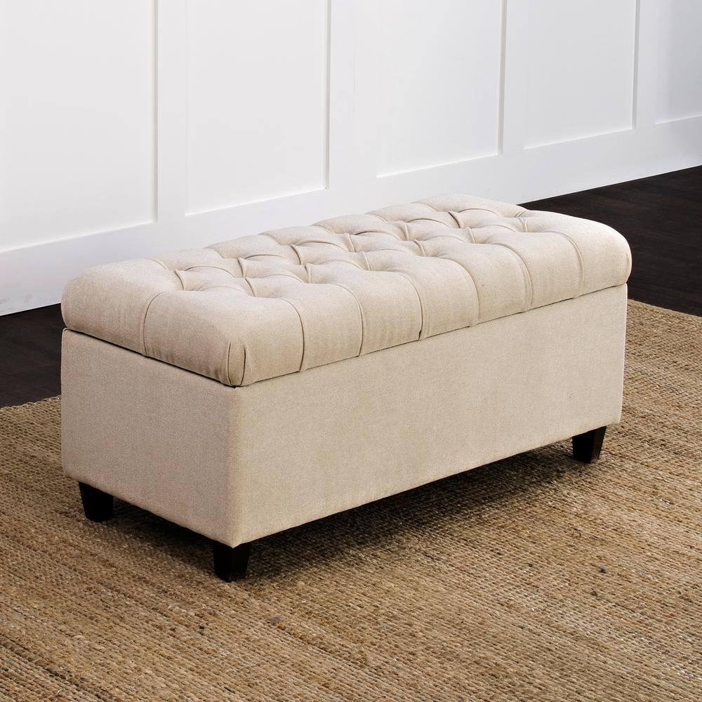 Ainsley Button Tufted Storage Bench - Oatmeal - HomePop