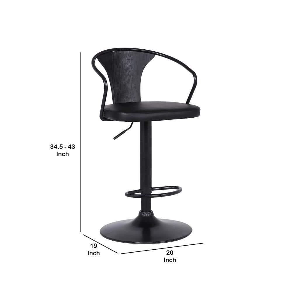 Benjara Adjustable Leatherette Swivel Barstool with Curved Back, Black