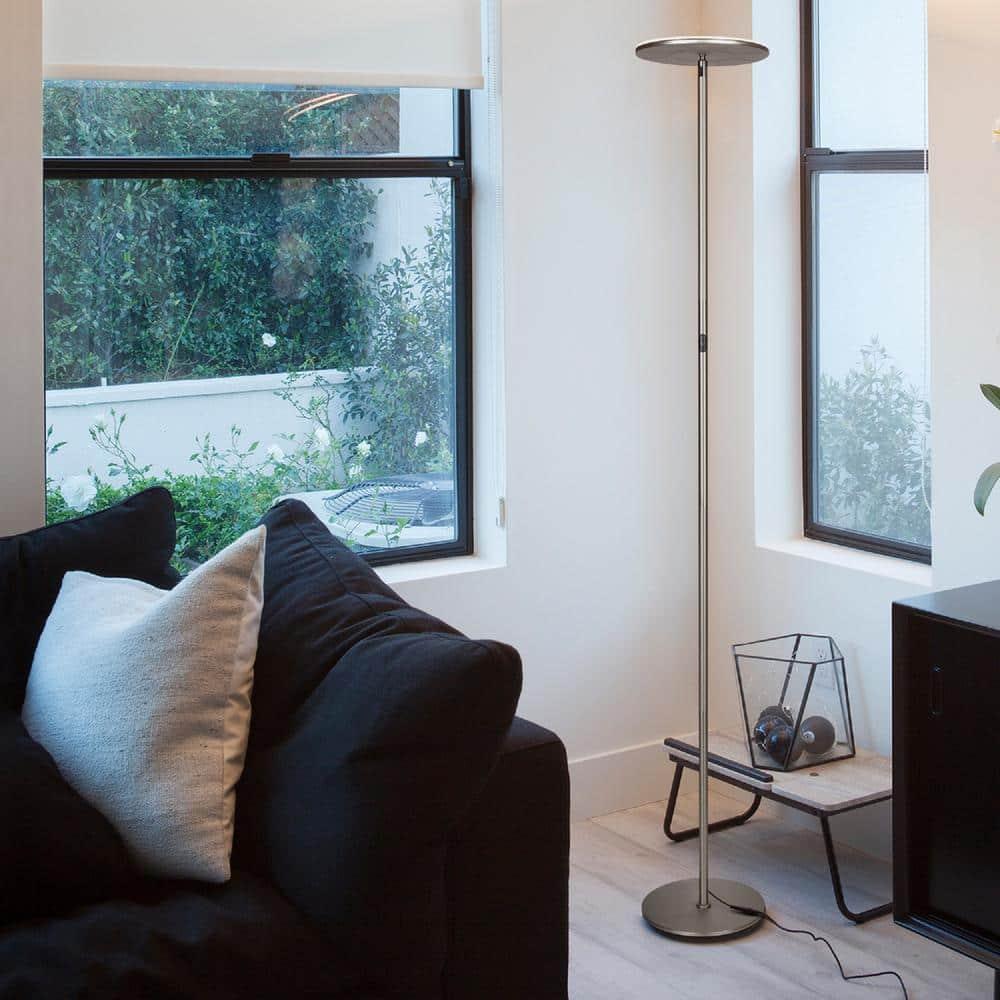 Brightech Sky Modern Dimmable Integrated LED Torchiere Floor Lamp Brushed Nickel: Touch Sensor, 3-Year Warranty, UL Listed