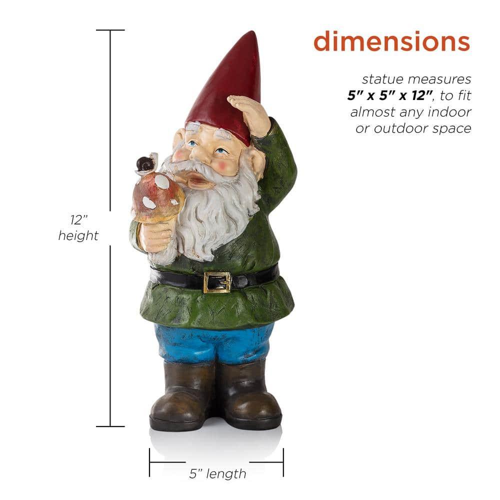 Whimsical 12" Multicolor Gnome Holding Mushroom Lawn Decoration
