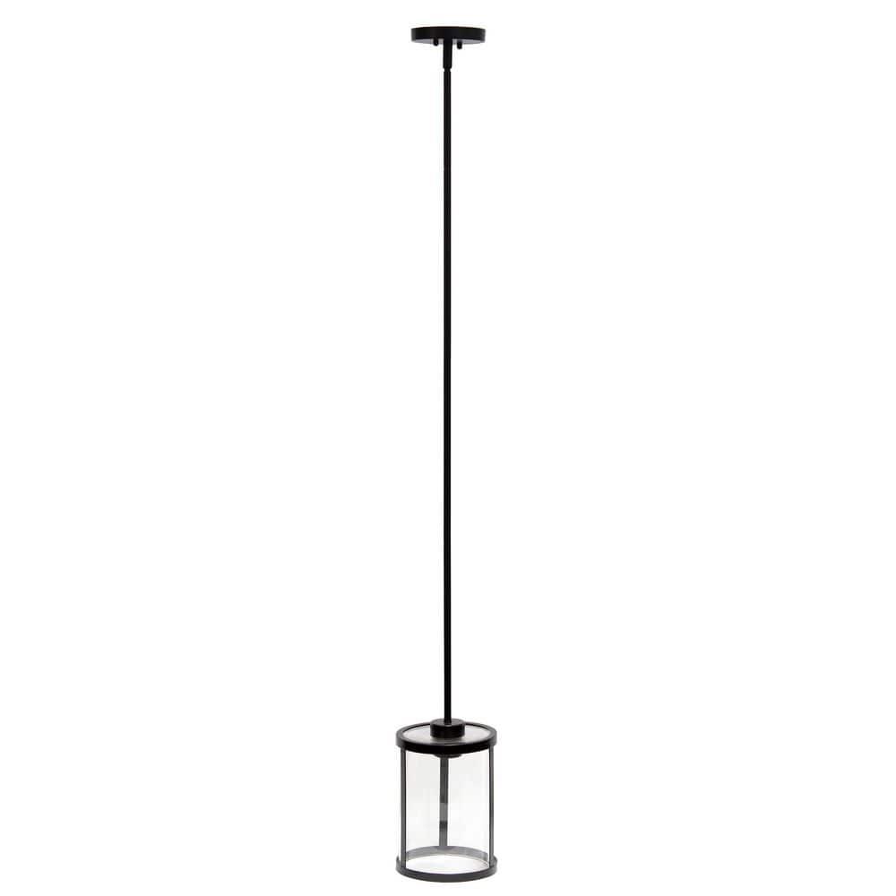 1-Light 9.25" Modern Farmhouse Adjustable Hanging Cylindrical Clear Glass Pendant Fixture with Metal Accent Black - Lalia Home: Industrial Style