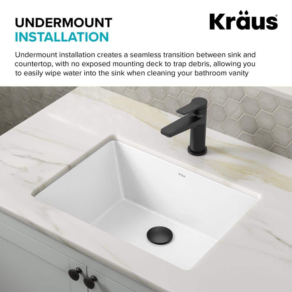 KRAUS Elavo. Rectangular Porcelain Ceramic Undermount Bathroom Sink In White With Overflow Drain, KCU-244