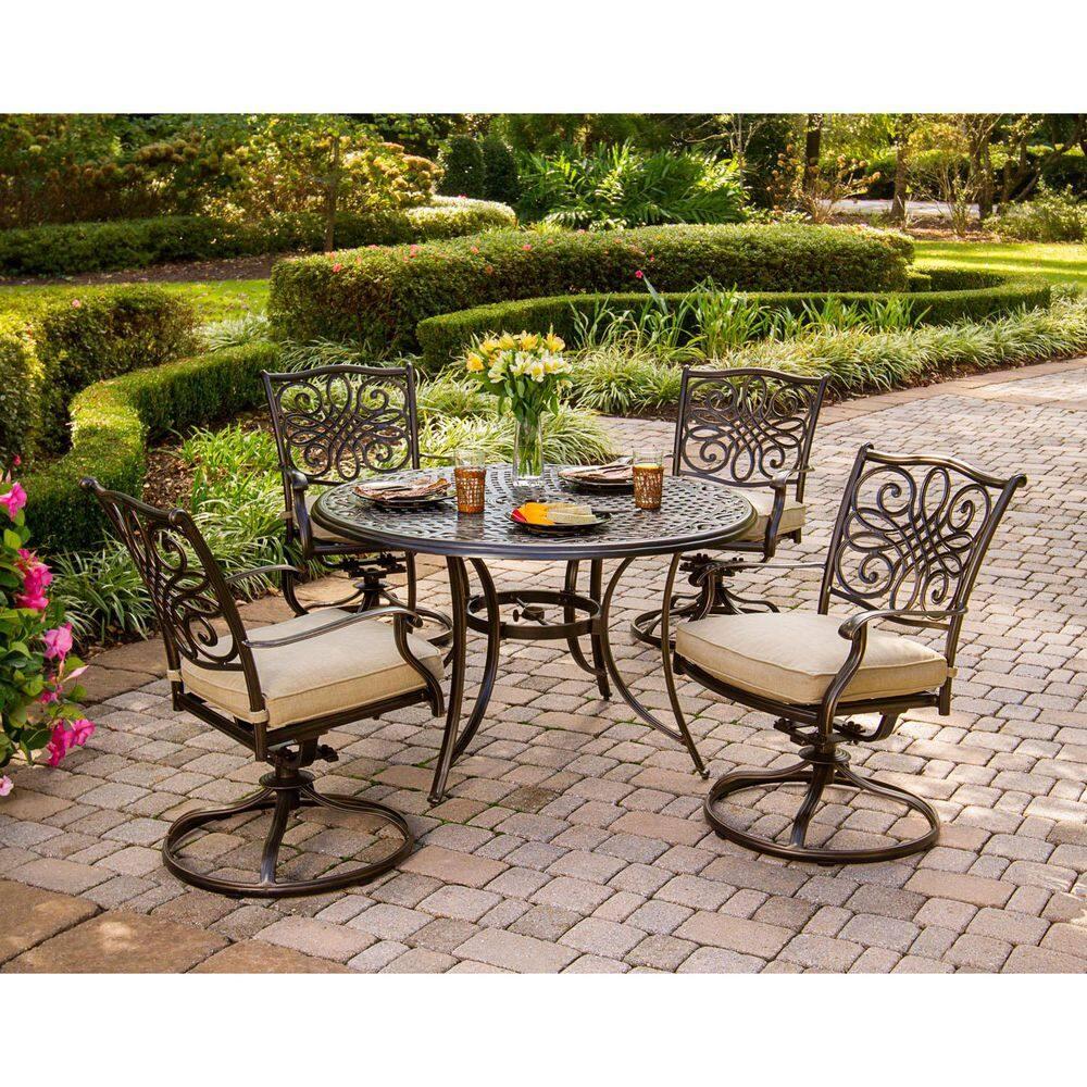 Hanover Traditions 5 Pcs Aluminum Outdoor Dining Set Seats 4 with Umbrella, Tan