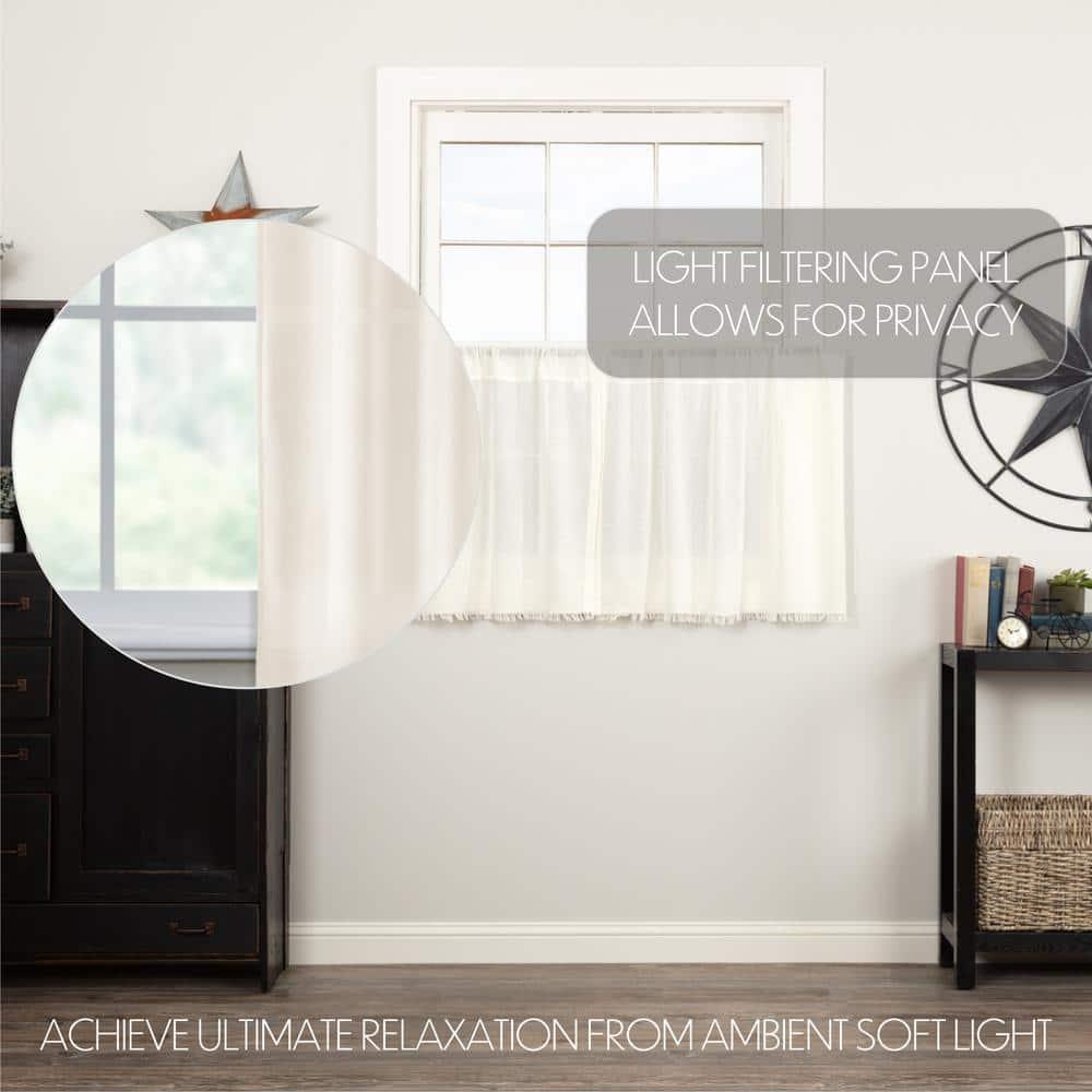 VHC Brands Tobacco Cloth Fringe Curtains Tier Set, L24xW36, Antique White