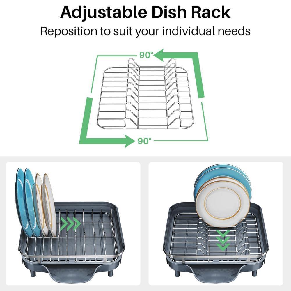 Anadea Dish Drying Rack, Expandable Dish Rack For Kitchen Counter, Stainless Steel Dish Drainer With Drainboard Set And Utensil Holder