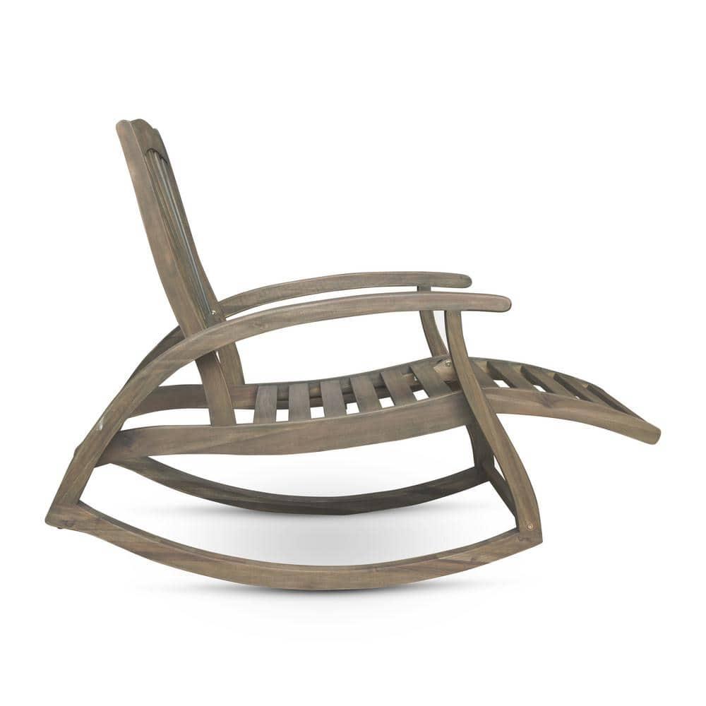 Noble House Sunview Outdoor Acacia Wood Rocking Chair with Footrest Gray