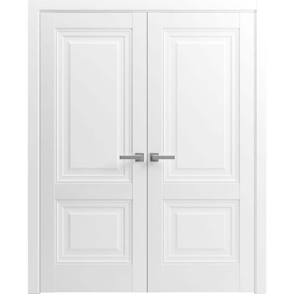 SARTODOORS Solid French Double Doors | Lucia 8831 White Silk | Wood Solid Panel Frame Trims | Closet Bedroom Sturdy Doors