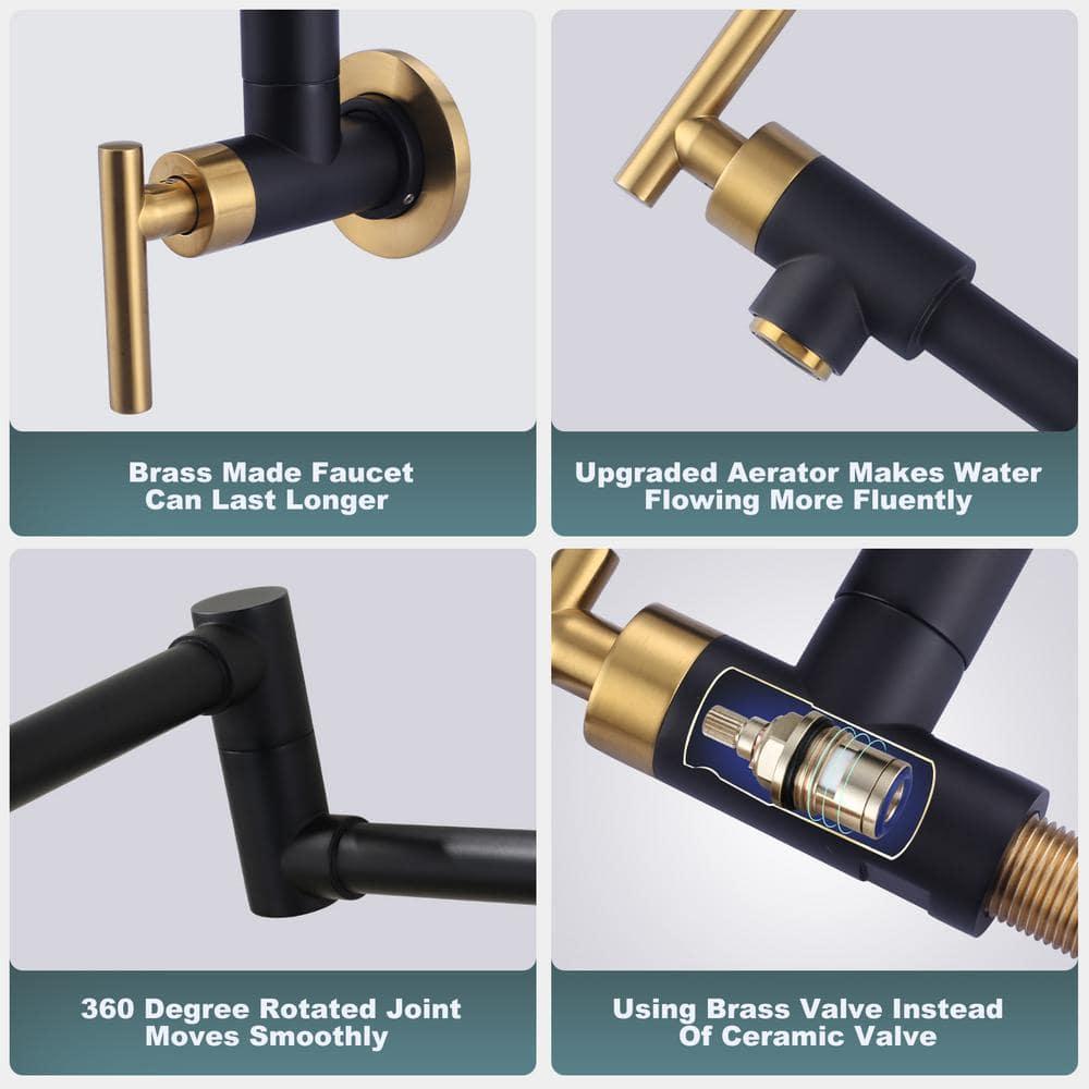 ARCORA ARCORA Single Hole Two Attachment Brass Wall Mounted Pot Filler Kitchen Faucet with Double-Handle AR7108800GB